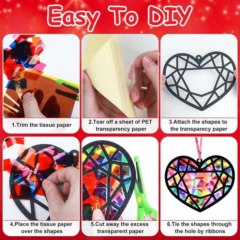 EggSun 36 Sets Valentine's Day Suncatchers Craft Kit for Kids Ornaments Stained Glass Effect Window Arts and Crafts Kit for Classroom Holiday Birthday Projects Home Favors Decorations Ages 4 8 12 - Image 4